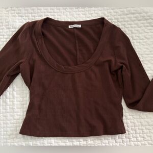 Reformation long-sleeve brown scoop neck top